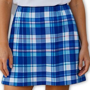 L.L.Bean Madras Plaid Cotton Skirt Blue Preppy Coastal Petite Size 14P